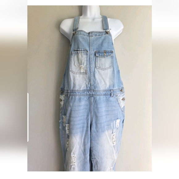 Ci Sono Womens Distressed Denim Overalls Size Small Light Wash Country Punk - Picture 2 of 11